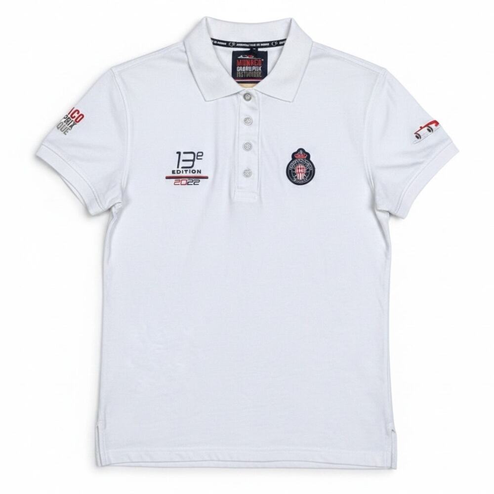 Automobile Club De Monaco 2022 Grandprix Women's L White Embroidered Polo Shirt